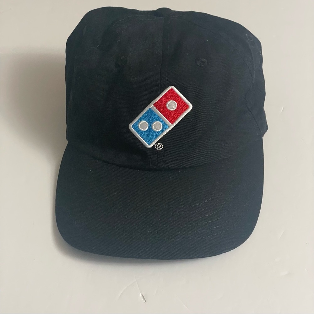 Domino’s Pizza Gear Strap Back Uniform Hat Black Adjustable Cap 100% Cotton